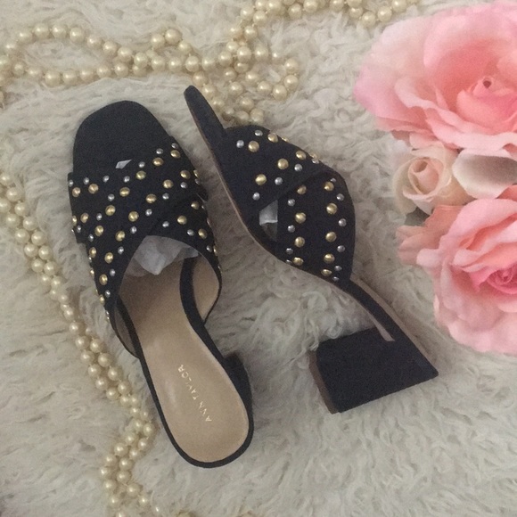 NIB • ANN TAYLOR Mariah Suede Open Toe Stud Mule - Picture 6 of 13